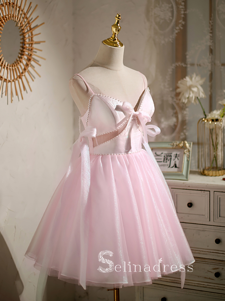 A-line Spaghetti Straps Pink Cute Short Homecoming Dress Summer Outfit SELINADRESS A-line Spaghetti Straps Pink Cute Short Homecoming Dress Summer Outfit SELINADRESS