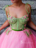 A-line Spaghetti Straps Pink Long Prom Dress Beaded Evening Dresses HLK009