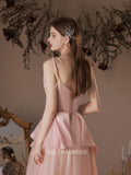 A-line Spaghetti Straps Pink Prom Dress Long Bridal Dresses Tulle Evening Dress OSTY005|Selinadress
