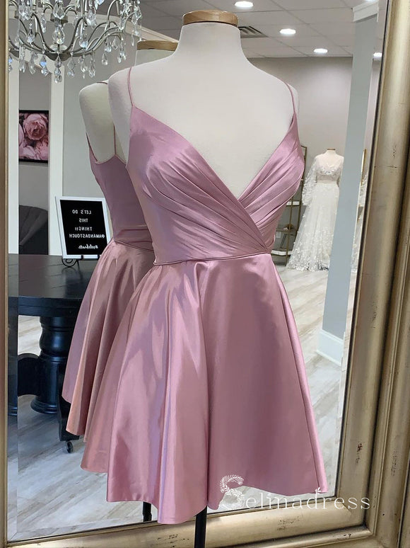 A-line Spaghetti Straps Pink Short Prom Dress Homecoming Dresses #CBD060