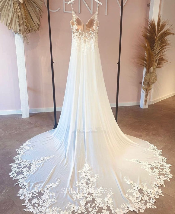 A-line Spaghetti Straps Romantic Lace Country Wedding Dresses LOP612|Selinadress