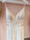 A-line Spaghetti Straps Romantic Lace Country Wedding Dresses LOP612|Selinadress