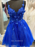 A-line Spaghetti Straps Royal Blue Short Prom Dress Tulle Homecoming Dress LOP014|Selinadress
