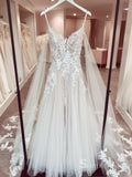 A-line Spaghetti Straps Rustic Embroidery Lace Wedding Dresses Country Bridal Gowns MSL2814|Selinadress