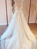 A-line Spaghetti Straps Rustic Lace Beaded Wedding Dresses White Bridal Gowns MSL2811|Selinadress