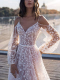 A-line Spaghetti Straps Rustic Wedding Dresses Star Decoration Bridal Gowns MHL148|Selinadress