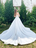 A-line Spaghetti Straps Satin Long Wedding Dress White Bridal Dress cbd496|Selinadress