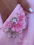 A-line Spaghetti Straps Satin Prom Dresses Long Pink Formal Evening Gowns CBD021