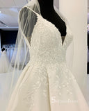 A-line Spaghetti Straps Satin Wedding Dress Romantic Embroidery Bridal Dresses RYU029|Selinadress