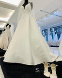 A-line Spaghetti Straps Satin Wedding Dress Romantic Embroidery Bridal Dresses RYU029|Selinadress