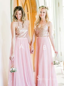 A-line Spaghetti Straps Sequins Bridesmaid Dress Pink Bridesmaid Dresses BRD018|Selinadress