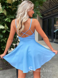 A-line Spaghetti Straps Simple Cheap Short Prom Dress Blue Homecoming Dresses #MHL124|Selinadress