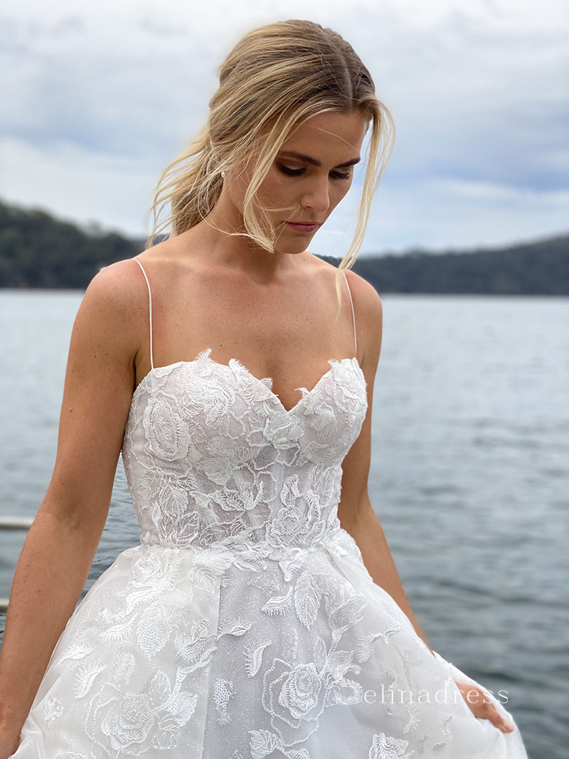 A-line Spaghetti Straps Sleeveless Rustic Wedding Dresses Lace Bridal SELINADRESS A-line Spaghetti Straps Sleeveless Rustic Wedding Dresses Lace Bridal SELINADRESS