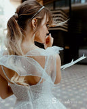 A-line Spaghetti Straps Sleeveless Sparkly Wedding Dress Sequins Wedding Gown RYU006|Selinadress