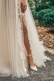 A-line Spaghetti Straps Thigh Split Lace Wedding Dresses Country Wedding Gown RYU035|Selinadress