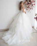 A-line Spaghetti Straps Wedding Dresses Gorgeous Frill Layered Gown Formal Dresses JKW212|Selinadress