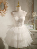A-line Spaghetti Straps White Cute Homecoming Dress Lace Short Prom Dresses EDS014|Selinadress
