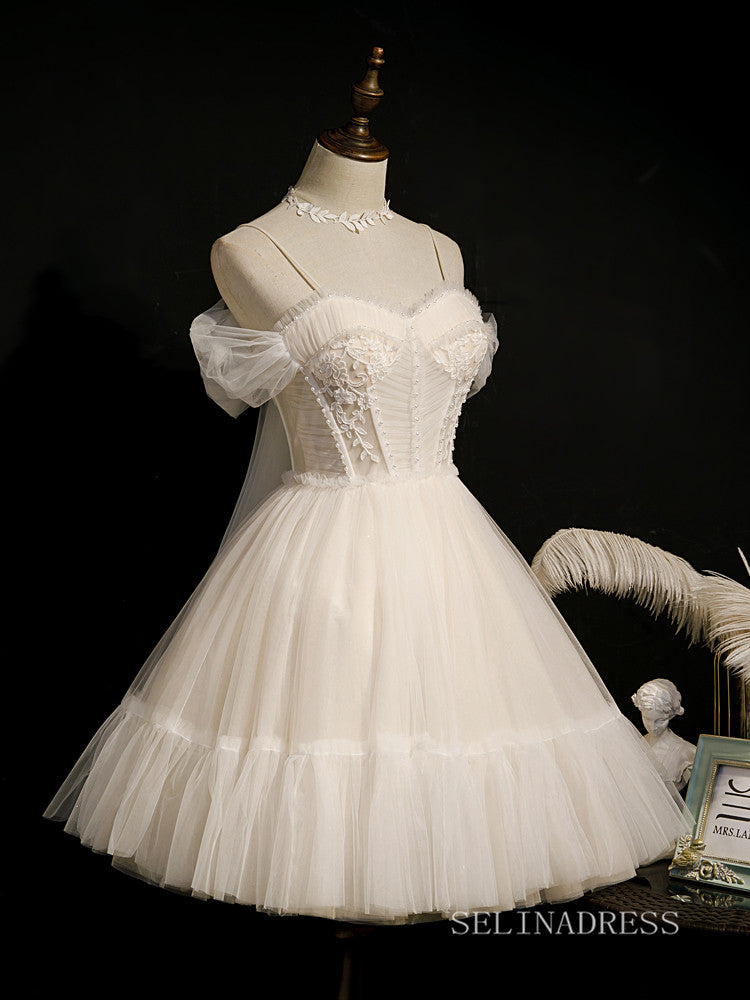 A-line Spaghetti Straps White Cute Homecoming Dress Lace Short Prom Dr SELINADRESS A-line Spaghetti Straps White Cute Homecoming Dress Lace Short Prom Dr SELINADRESS