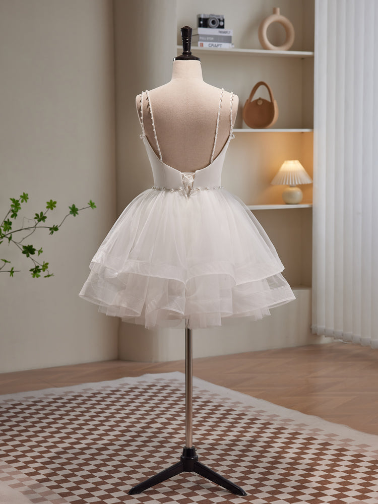 A-line Spaghetti Straps White Short Prom Dress Cute Tulle Homecoming D SELINADRESS A-line Spaghetti Straps White Short Prom Dress Cute Tulle Homecoming D SELINADRESS