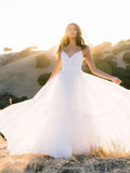 A-line Spaghetti Straps White Wedding Dresses Cheap Bridal Gowns CBD363|Selinadress