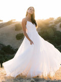 A-line Spaghetti Straps White Wedding Dresses Cheap Bridal Gowns CBD363|Selinadress