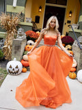 A-line Square Neck Orange Prom Dress Beautiful Beaded long Formal Dresses KPY056|Selinadress