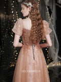 A-line Square Princess Dress Long Prom Dress Sparkly Beaded Long Evening Dress OSTY019|Selinadress