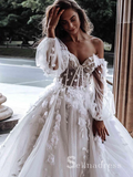 A-line Strapless 3D Floral Lace Wedding Dresses Rustic Bridal Gowns MLD003|Selinadress