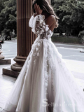 A-line Strapless 3D Floral Lace Wedding Dresses Rustic Bridal Gowns MLD003|Selinadress