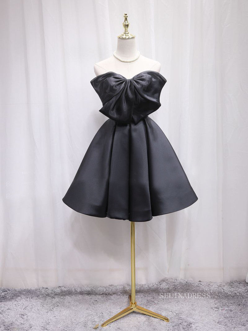 A-line Strapless Black Cute Homecoming Dress Big Bow Short Prom Dresse SELINADRESS A-line Strapless Black Cute Homecoming Dress Big Bow Short Prom Dresse SELINADRESS