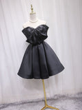 A-line Strapless Black Cute Homecoming Dress Big Bow Short Prom Dresses EDS025|Selinadress