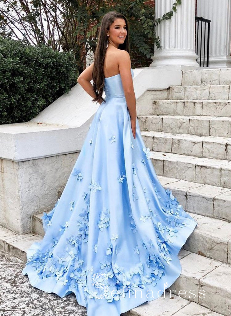 A-line Strapless Blue Satin Long Prom Dress Cheap Simple Formal Evening Dress SED137 SELINADRESS A-line Strapless Blue Satin Long Prom Dress Cheap Simple Formal Evening Dress SED137 SELINADRESS