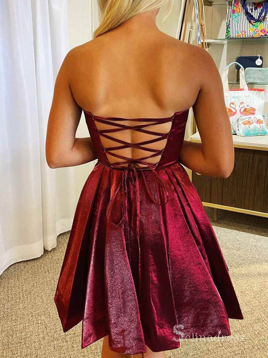 A-line Strapless Burgundy Short Prom Dress Homecoming Dresses #MHL2886 SELINADRESS A-line Strapless Burgundy Short Prom Dress Homecoming Dresses #MHL2886 SELINADRESS