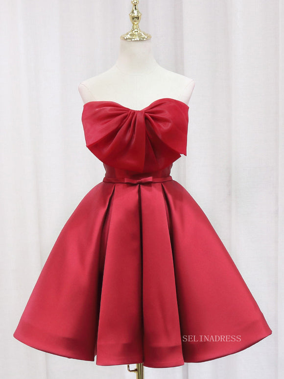 A-line Strapless Cute Homecoming Dress Red Short Prom Dresses EDS028|Selinadress
