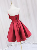 A-line Strapless Cute Homecoming Dress Red Short Prom Dresses EDS028|Selinadress