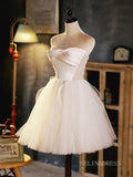 A-line Strapless Cute Homecoming Dress White Short Prom Dresses EDS010|Selinadress