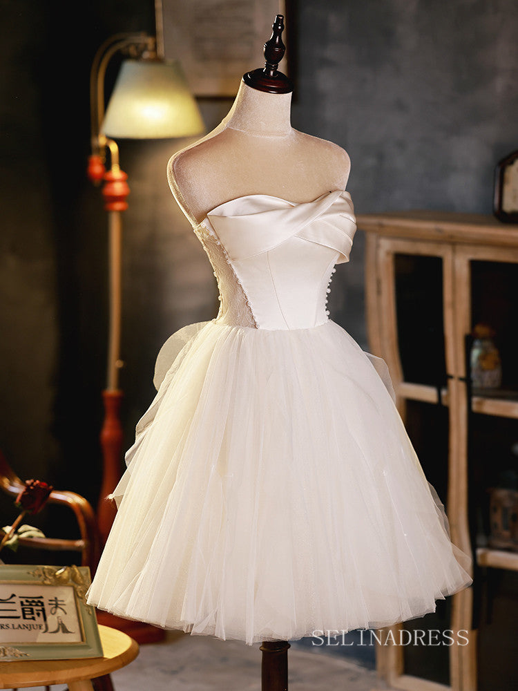 cute dresses strapless A-line Strapless Cute Homecoming Dress White Short Prom Dresses EDS010 – SELINADRESS
