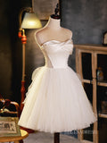 A-line Strapless Cute Homecoming Dress White Short Prom Dresses EDS010|Selinadress
