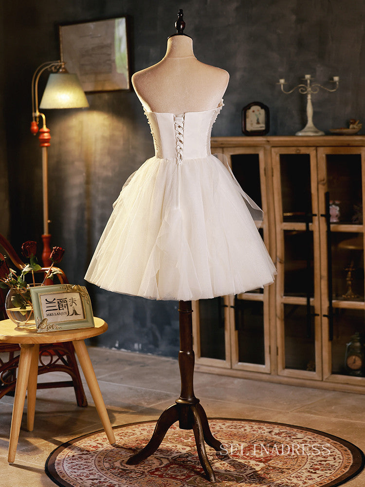 A-line Strapless Cute Homecoming Dress White Short Prom Dresses EDS010 SELINADRESS A-line Strapless Cute Homecoming Dress White Short Prom Dresses EDS010 SELINADRESS