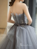A-line Strapless Gray Long Prom Dress Ball Gown Princess Evening Dresses GKF025|Selinadress
