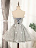 A-line Strapless Gray Short Homecoming Dress Cheap Summer Outfits THL010|Selinadress