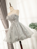 A-line Strapless Gray Short Homecoming Dress Cheap Summer Outfits THL010|Selinadress