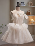 A-line Strapless Ivory Short Prom Dress Beaded Homecoming Dress lop251|Selinadress