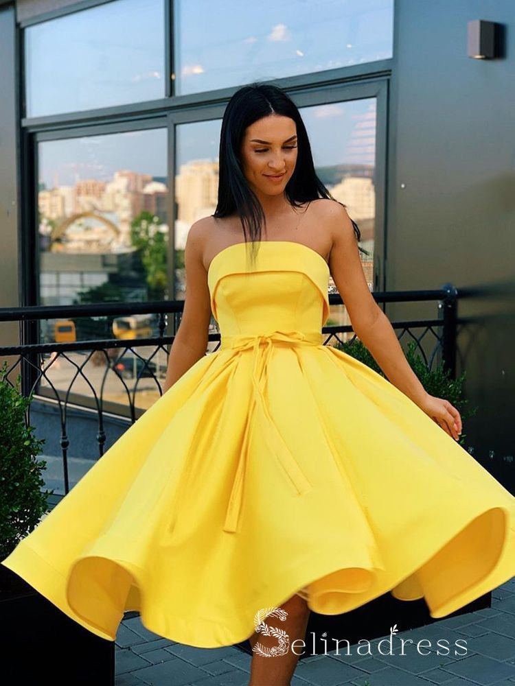 A-line Strapless Light Sky Blue Tea Length Prom Dress Satin Formal Gowns #CBD260 A-line Strapless Light Sky Blue Tea Length Prom Dress Satin Formal Gowns #CBD260