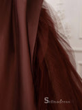 A-line Strapless Long Prom Dress Modest Satin Chocolate Evening Dresses GKF028|Selinadress