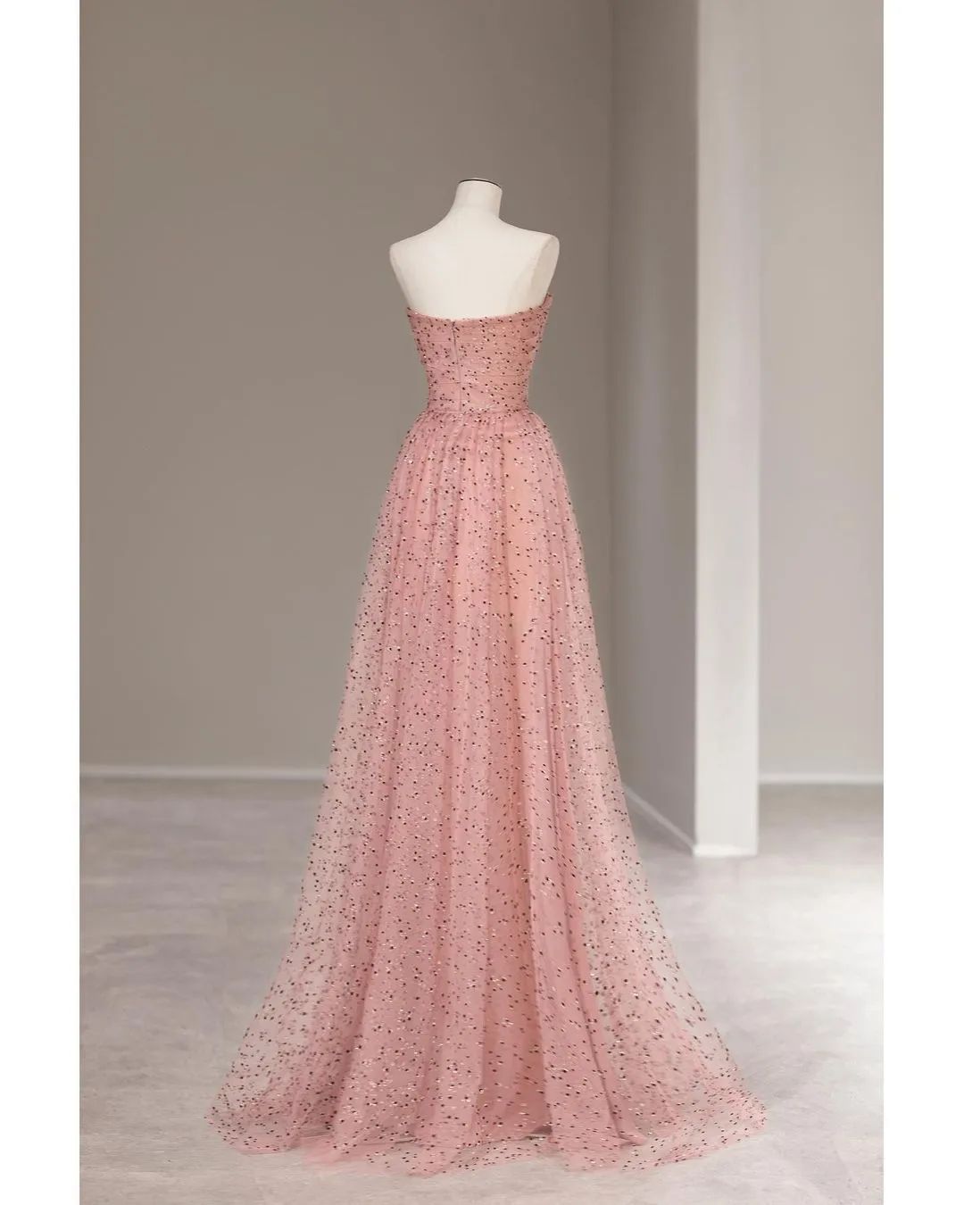 A-line Strapless Pink Long Prom Dress Cheap Beaded Formal Dresses Even