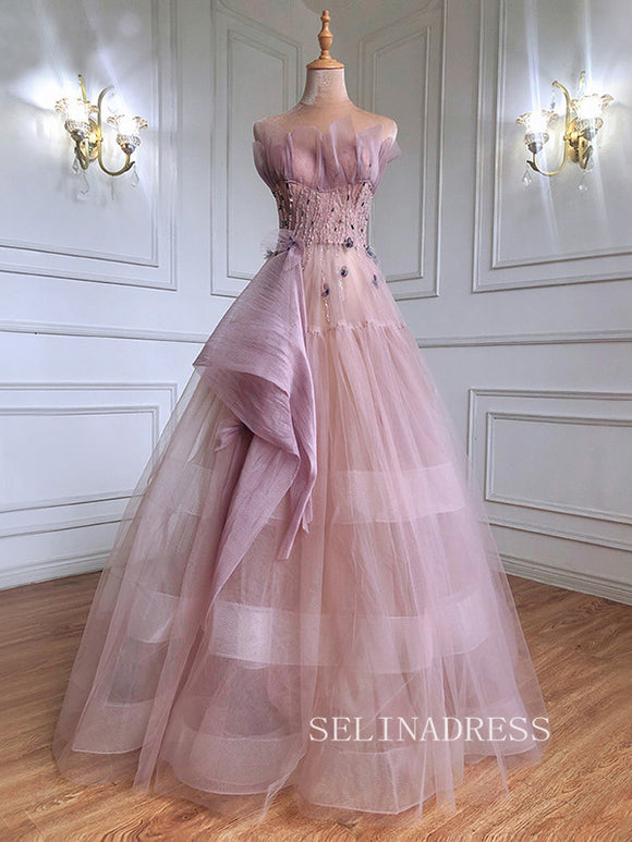 A-line Strapless Pink Prom Dress luxury Long Evening Formal Gown hlks009|Selinadress
