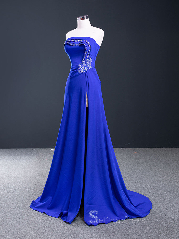 A-line Strapless Royal Blue Luxury Prom Dress Beaded Evening Gowns DWH SELINADRESS A-line Strapless Royal Blue Luxury Prom Dress Beaded Evening Gowns DWH SELINADRESS
