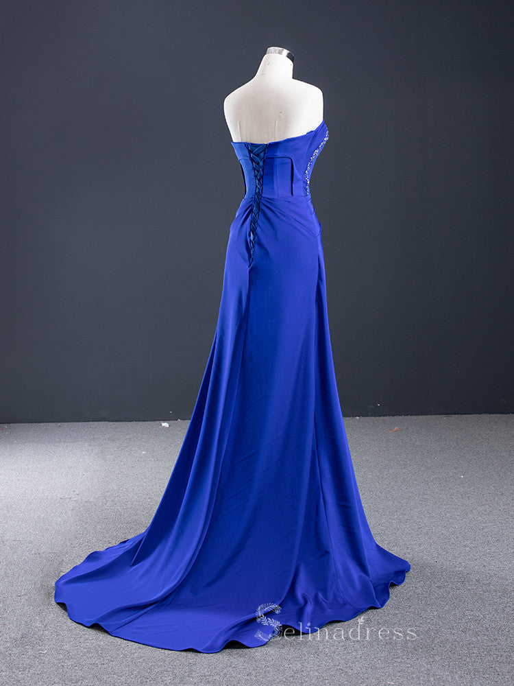 A-line Strapless Royal Blue Luxury Prom Dress Beaded Evening Gowns DWH SELINADRESS A-line Strapless Royal Blue Luxury Prom Dress Beaded Evening Gowns DWH SELINADRESS