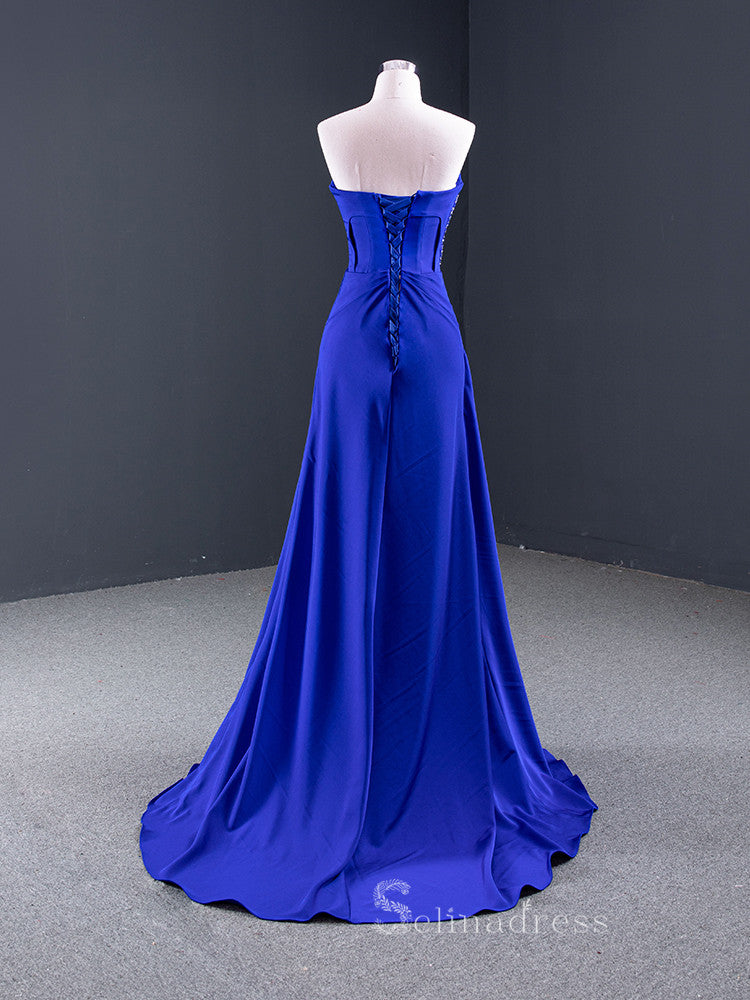 A-line Strapless Royal Blue Luxury Prom Dress Beaded Evening Gowns DWH SELINADRESS A-line Strapless Royal Blue Luxury Prom Dress Beaded Evening Gowns DWH SELINADRESS